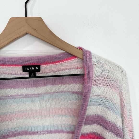 Torrid Acrylic V-Neck Button Front Cardigan Multi Stripe Pink size 3 3X - Picture 5 of 5